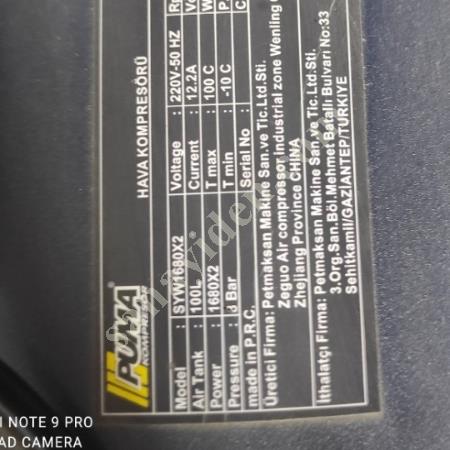 SATILIK PUMA 100L SESSİZ YAĞSIZ HAVA KOMPRESÖRÜ – 1 AY KULLANILMIŞ, Makina