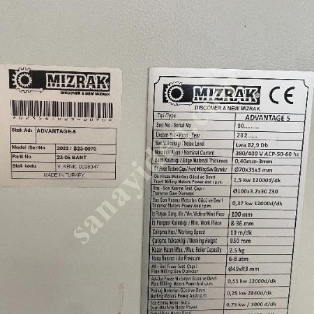 MİZRAK ADVANTAGE-5  KENAR BANTLAMA MAKİNESİ, Makina