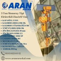 3 TON MONORAY TİPİ ELEKTRİKLİ ZİNCİRLİ VİNÇ, Zincir - Caraskal -  Halat - Makaraları