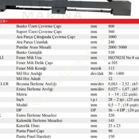 KAMPANYA ORJİNAL  BAOJİ TORNA  ÇAP 800 BOY 2000/3000 FENER MİLİ 105, Makina