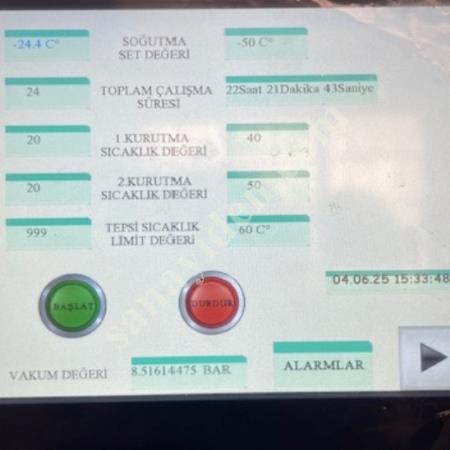 TAM OTOMATİK FREEZE DRYER (LYOFİLİZATÖR), Gıda Sanayi
