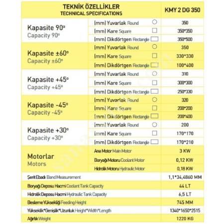KMY 2DG 350 YARI OTOMATİK AÇILI ŞERİT TESTERE, Kesim Ve İşleme Makineleri